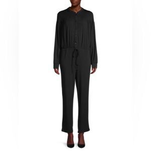 NWT Lea & Viola Small Stretch-Knit Jumpsuit Black LongSleeve Button Up